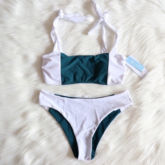 White & Green Color Block Bikini Sz S - Picture 4 of 6